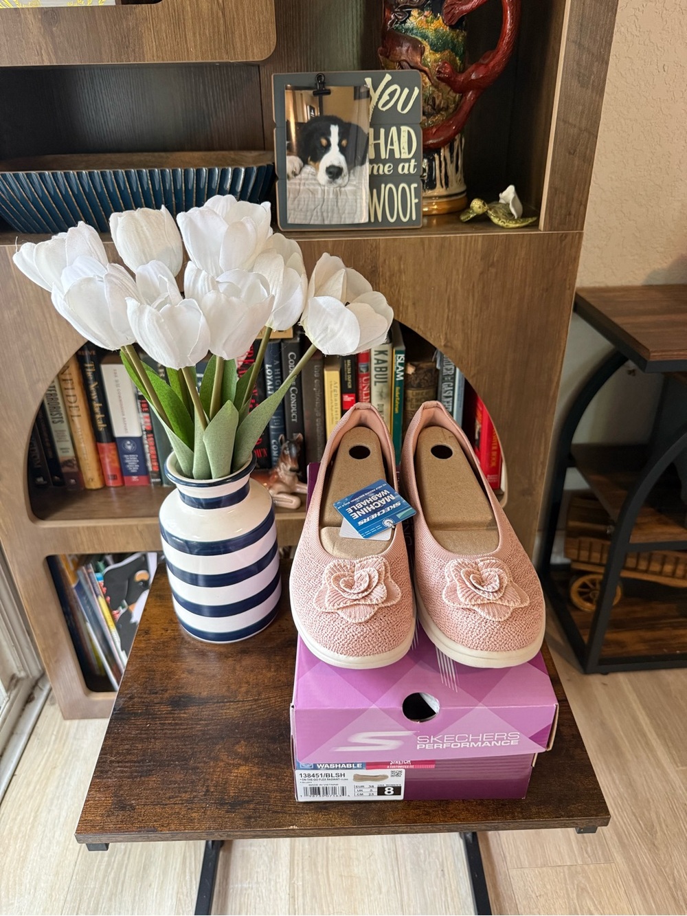Skechers Women's Blush Pink Slip-On Floral Knit Flats